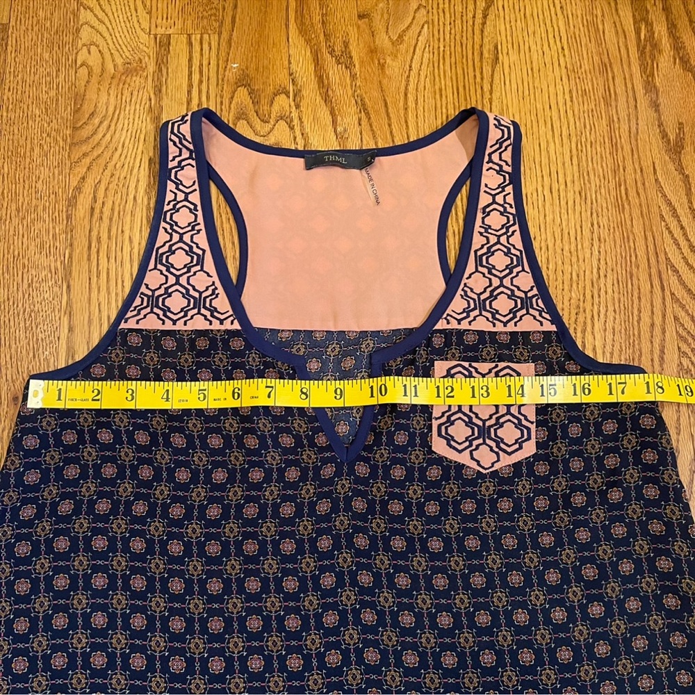 THML Navy Patterned Embroidered Racerback Tank Top - Picture 6 of 10